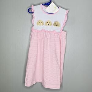 Trotter ST. Kids Girls 6 Embroidered Dogs Dress Pink Short Sleeve NWT